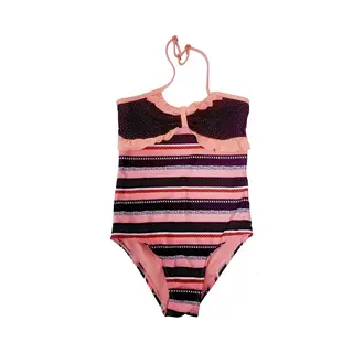 Lentiggini Badpak - Koraal/Zwart - Halter Model - Gevoerd - Maat 152