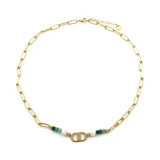 MustHaves Ketting - Parels En Kralen - Rvs - Lengte 39-44 Cm - Goudkleurig En Groen