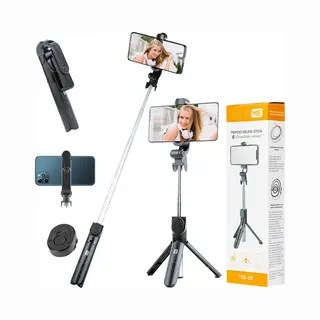 Studio ME® Studio Me - 3-in-1 Selfie Stick & Stativ - 19 Bis 70 Cm - Schwarzer Kunststoff & Edelstahl - Mit Bluetooth-Fernbedienung - Universelles Telefonstativ