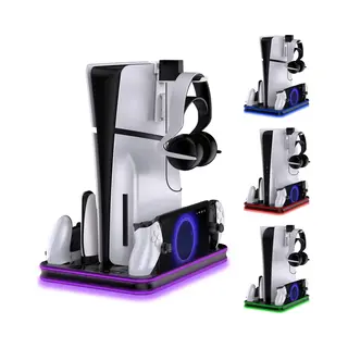 PlayCool All-in-one Multifunctionele Rgb Oplaadstation- En Displaystandaard Geschikt Voor PlayStation 5/ PS5 Slim/ PS5 Pro (Disc & Digital) &