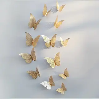 3D Vlinders Muurstickers | Goud | 12 Stuks |Kinderkamer | Slaapkamer | Wanddecoratie