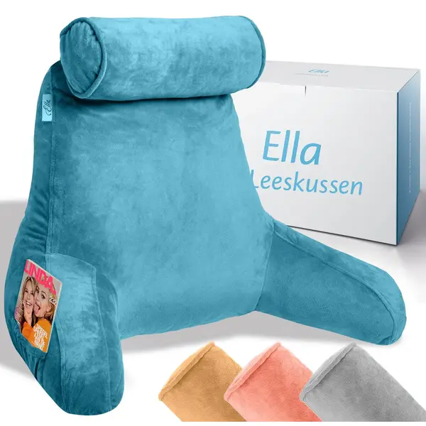 El-Life Ella - Lesekissen Mit Nackenrolle - Entspannungskissen - Stütze Für Den Unteren Rücken - Samt Marineblau thumbnail