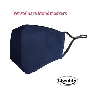 Mondkapje Wasbaar - Verstelbaar Mondmasker - Stof - Katoen - Met Neusbrug - Donker Blauw - Qwality