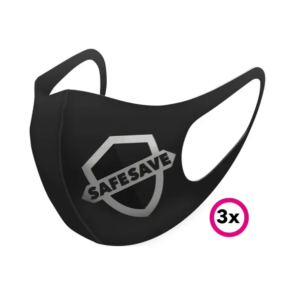 SafeSave Zwarte Modieuze Wasbaar Mondkapje –Herbruikbare Mondmaskers Met Print-niet Medische Mondmasker - Face Mask Neopreen Unisex Dames En Heren thumbnail
