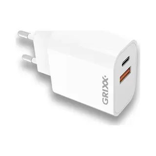 Grixx Usb-C + Usb-A Oplader 20W - Power Delivery Snellader - Wit
