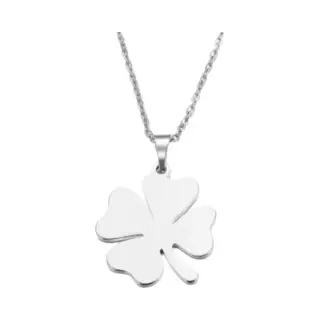 Fako Bijoux - Ketting Met Hanger - Stainless Steel - Rvs - Staal - Klavertje Vier - Zilverkleurig