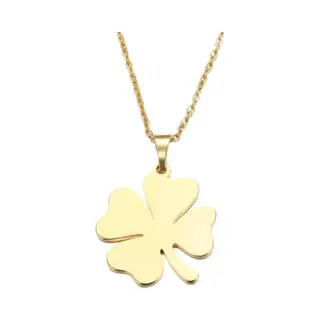 Fako Bijoux - Ketting Met Hanger - Stainless Steel - Rvs - Staal - Klavertje Vier - Goudkleurig