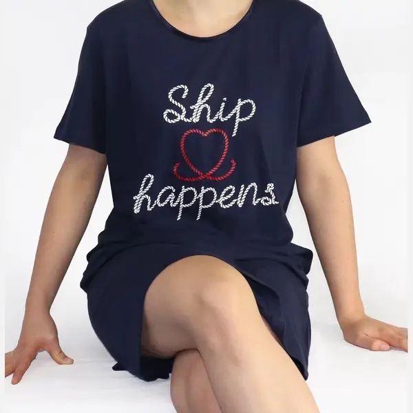Temptation Dames Nachthemd - Big Shirt - Navy Blauw - Maat M thumbnail