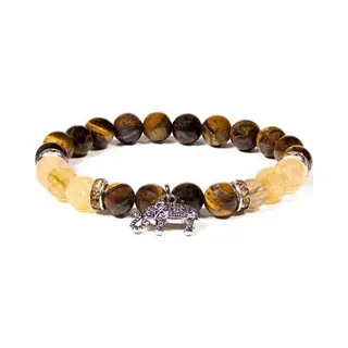 Yogi & Yogini Meditation Armband Tijgeroog/Rutielkwarts Met Olifant
