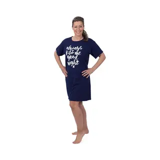 Amantes Nachthemd Dames - Slaapshirt - Korte Mouw - Navy Blauw - Maat M