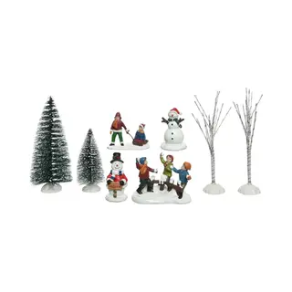 Lumineo 8x Stuks Kerstdorp Accessoires Figuurtjes/poppetjes En Kerstboompje - Kerstdorp Onderdelen Kerstversiering