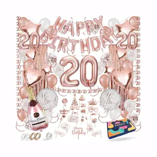 Fissaly 20 Jaar Rose Goud Verjaardag Decoratie Versiering – Feest - Helium, Latex & Papieren Confetti Ballonnen