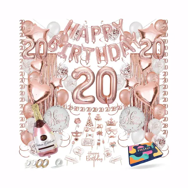 Fissaly 20 Jaar Rose Goud Verjaardag Decoratie Versiering – Feest - Helium, Latex & Papieren Confetti Ballonnen thumbnail
