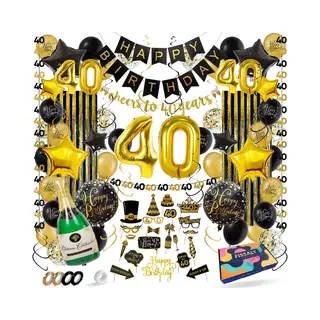Fissaly 40 Jaar Verjaardag Decoratie Versiering - Ballonnen – Jubileum Man & Vrouw - Zwart En Goud