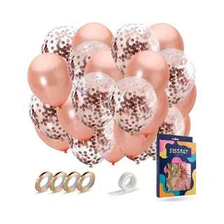 Fissaly 40 Stuks Rose Goud Helium Ballonnen Met Lint – Verjaardag Versiering - Decoratie - Papieren Confetti – Roze Gold Latex
