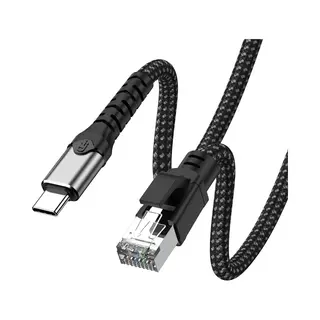 DrPhone NetCore Gigabit Internetkabel – Usb-C Naar RJ45 Ethernet Adapter – 1000Mbps – Plug & Play – Nylon – 3m – Zwart