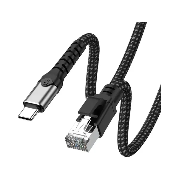 DrPhone NetCore Gigabit Internetkabel – Usb-C Naar RJ45 Ethernet Adapter – 1000Mbps – Plug & Play – Nylon – 3m – Zwart thumbnail