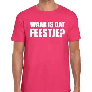 Bellatio Decorations Waar Is Dat Feestje - Partykleding T-shirt - Roze - Heren - Feestkleding - Foute Party - Carnaval - Verjaardag S