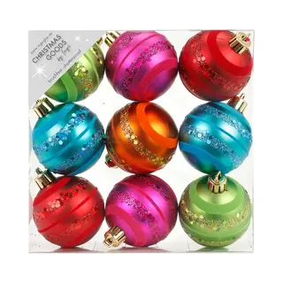Inge-glas Inge Christmas Kerstballen - 9x - Gekleurd - 6 Cm - Kunststof - Glitter Motief - Kerstversiering - Onbreekbare Kerstballen