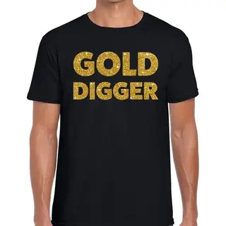 Bellatio Decorations Gold Digger Glitter Tekst T-shirt Zwart Heren - Heren Shirt Gold Digger Xl