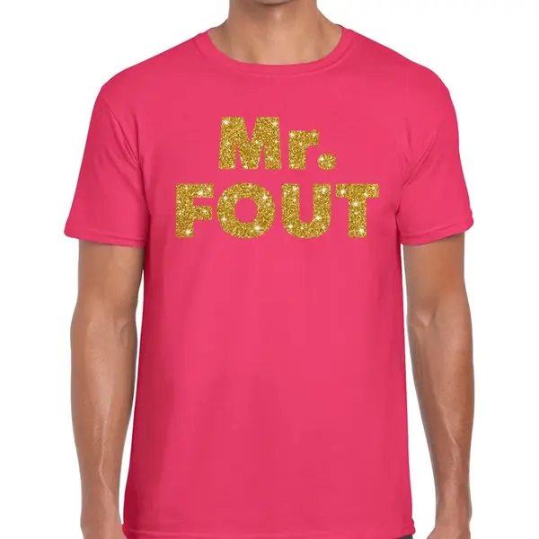 Bellatio Decorations Mr. Fout - Gouden Glitter Tekst - T-shirt - Roze - Heren - Foute Party Kleding Xl thumbnail