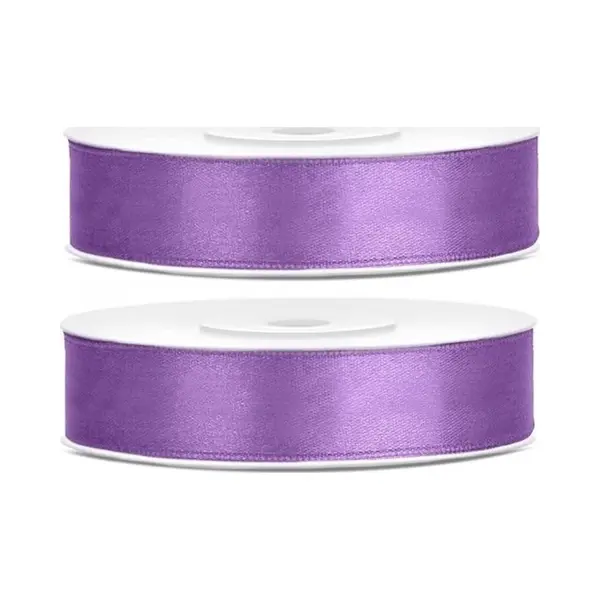 2x Hobby/decoratie Lila Paars Satijnen Sierlinten 1, 2 Cm/12 Mm X 25 Meter - Cadeaulinten Satijnlinten/ribbons - Lila Paarse Linten - Hobbymateriaal thumbnail