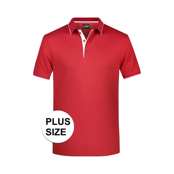 James & Nicholson Grote Maten Polo Shirt Golf Pro Premium Rood/wit Voor Heren - Rode Plus Size Herenkleding - Werk/zakelijke Polo T-shirt 3XL thumbnail