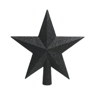 Decoris 1x Zwarte Glitter Ster Kerstboom Piek Kunststof 19 Cm - Zwarte Kerstboom Versieringen