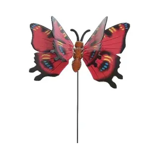 Decoris Metalen Vlinder Rood 17 X 60 Cm Op Steker - Tuindecoratie Vlinders - Dierenbeelden