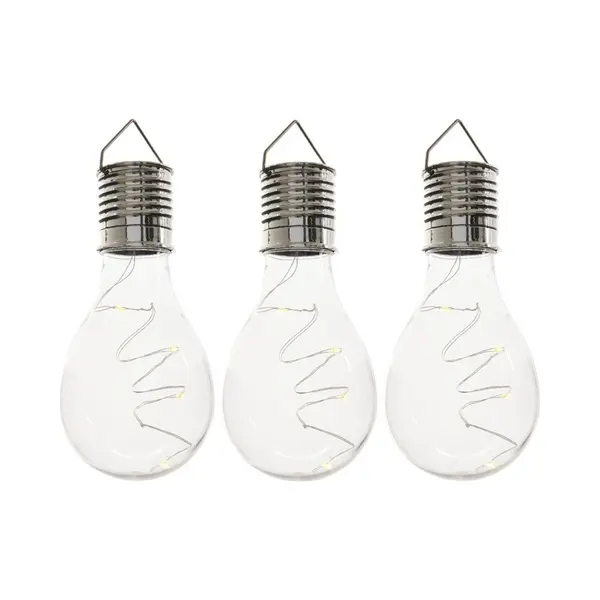 Lumineo Solar Hanglamp Bol/peertje - 3x - Transparant - Kunststof - 14 Cm - Buitenverlichting thumbnail