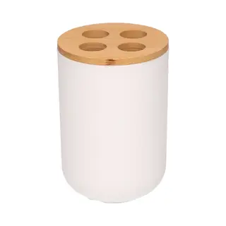 Badkamer Tandenborstelhouder - Wit - Met Bamboe - 7 X 11 Cm - 300 Ml - Badkameraccessoires - Drinkbeker
