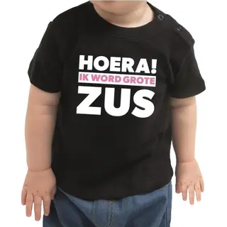 Bellatio Decorations Hoera Ik Word Grote Zus Cadeau T-shirt Zwart Voor Baby/meisje - Shirt Voor Zusjes 68
