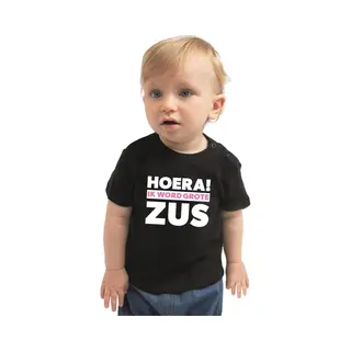 Bellatio Decorations Hoera Ik Word Grote Zus Cadeau T-shirt Zwart Voor Peuter / Kinderen - Meisje - Shirt Voor Zusjes 98