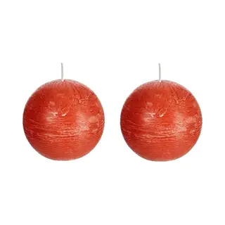 Spaas Rustieke Bolkaars - Oranje - 2x - D8 Cm - 24 Branduren - Ronde Kaarsen