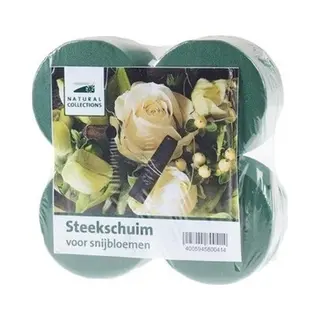 Rond Groen Steekschuim/oase Blokken Nat - 4x Stuks - 8 X 5 Cm - Steekschuim Voor Echte Bloemen - Kerststukjes Maken