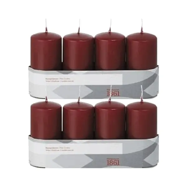 Trend Candles 8x Bordeauxrode Cilinderkaarsen/stompkaarsen 5 X 10 Cm 18 Branduren - Geurloze Donkerrode Kaarsen - Woondecoraties thumbnail
