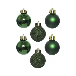 Decoris Mini Kerstballen - 14x St - Donkergroen - D3 Cm - Kunststof - Kerstversiering
