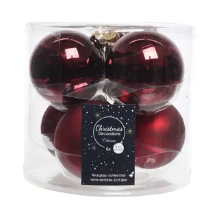 Decoris Kerstballen - 6x Stuks - Donkerrood - Glas - 8 Cm - Kerstboomversiering - Kerstversiering