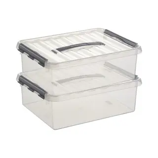Sunware Q-line Opberg Box/opbergdoos - 2x - 10 Liter - 40 X 30 X 11 Cm - Kunststof - Opslagbox - Transparant/zilver