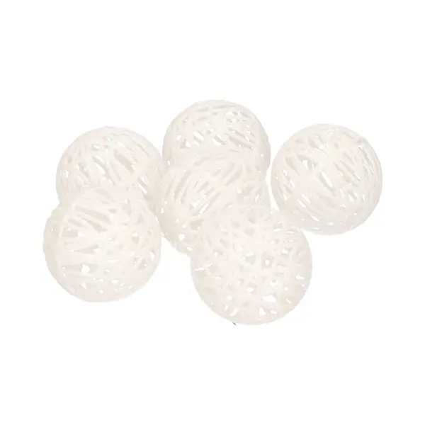 6x Rotan Kerstballen Wit Met Glitters 5 Cm - Kerstboomversiering - Kerstversiering/kerstdecoratie Wit thumbnail
