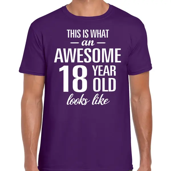Bellatio Decorations Awesome 18 Year - Geweldige 18 Jaar - T-shirt - Paars - Heren - Verjaardag Cadeau Xl thumbnail
