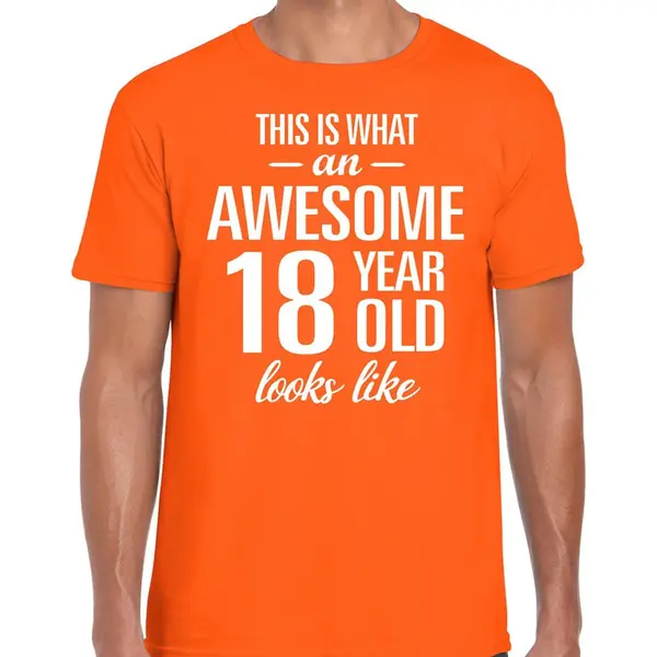 Bellatio Decorations Awesome 18 Year - Geweldige 18 Jaar Cadeau T-shirt Oranje Heren - Verjaardag Cadeau Xxl thumbnail
