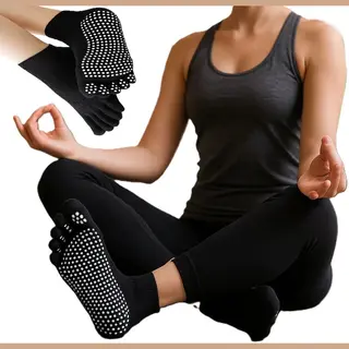 Superdealer Yoga Sokken FUll Toe I Volle Teen Yoga Sok I Met Anti Slip Onderkant I Antislip Sokken - Pilates Sokken - Zwart - Maat 36-40