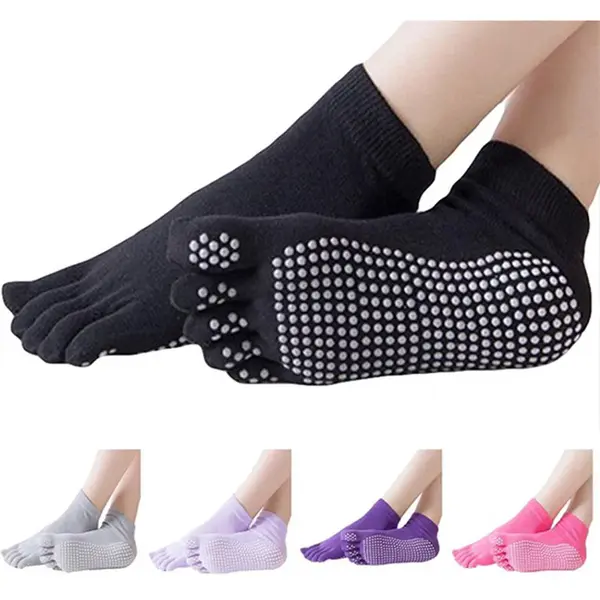 Superdealer Yoga Sokken Full Toe I Volle Teen Yoga Sok I Met Anti Slip Onderkant I Antislip Sokken I Pilates Sokken I Maat 36-40 I Blauw Met Kleurrijke Tenen thumbnail