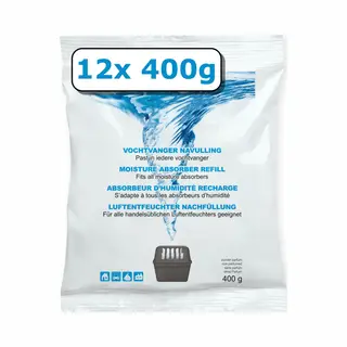 Vochtvanger Navulling - 12 Stuks - 400 Gram - Neutraal - Universeel - Voor Vochtopnemers Vanaf 400 Gram