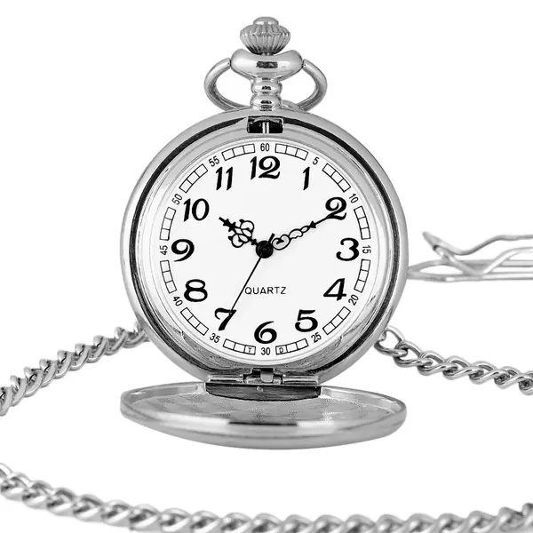Gws Zakhorloge Quartz Zilver – Pocket Watch Met Ketting - Quartz Zakhorloge Met Cijfers thumbnail