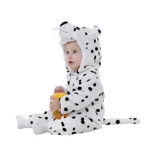Budino® Baby Onesie - Baby Romper - Baby Pyjama - Baby Pakje - Baby Verkleedkleding - Carnavalskleding - Dier - Luipaard - Wit - Maat 100