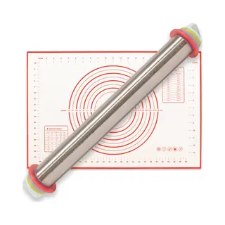 Nimma® Deegroller - Verstelbaar - Inclusief Xl Bakmat 60 X 40 Cm - Antikleef - Deegmat - Rvs