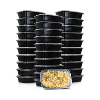 Meal Prep Bakjes - 30 Stuks - Vershoudbakjes - Diepvriesbakjes - 1 Liter - 1 Compartiment - Plastic Bakjes - Vershouddoos - Zwart - Van Nimma