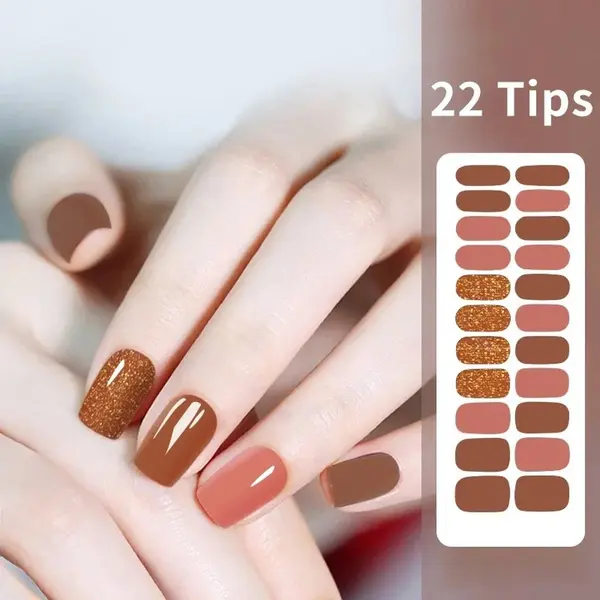 WiseGoods Luxe Gel Nagel Wrap - Gellak Sticker - Gelnagels - Plaknagels Stickers - Nepnagels - Nail Art - Kunstnagels Bruin / Goud thumbnail